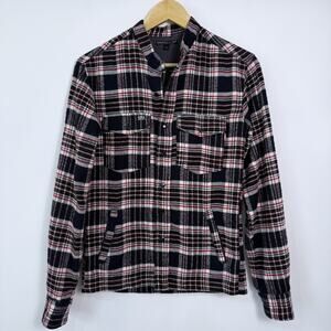 Flannel Plaid Shirt Jacket Mens Med (Fit‎ Small?) Button Up Cotton Grunge Skater